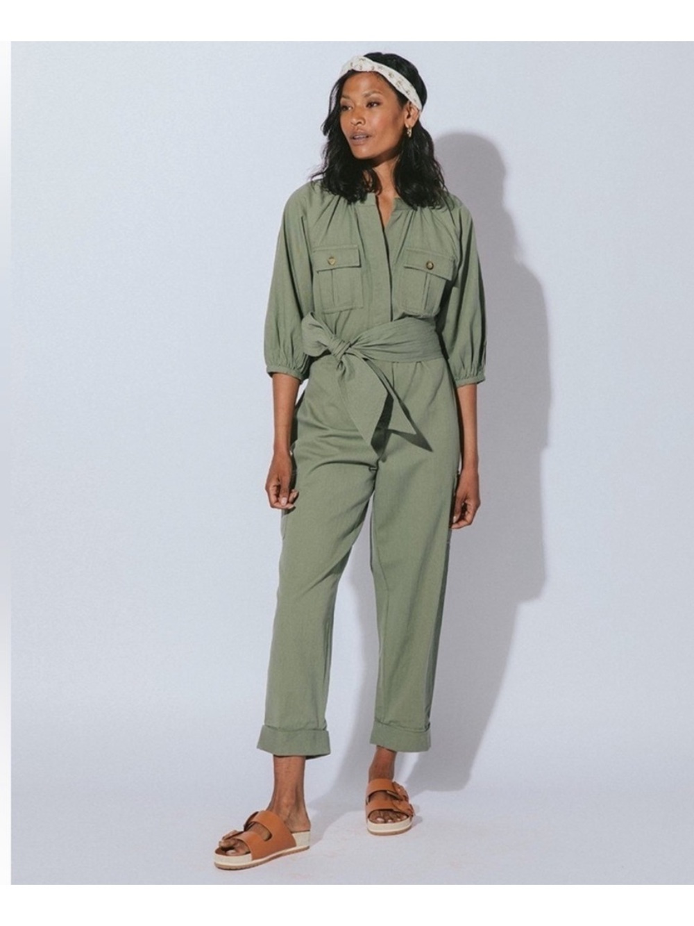 Cleobella NWOT Olive Green Utility Jumpsuit Cotton Medium